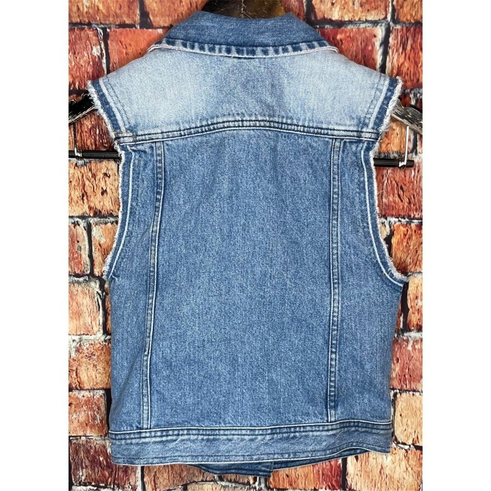 Vans Off The Wall Women's Distressed Denim Blue Jean Sleeveless Button Jacket XS - Picture 3 of 4